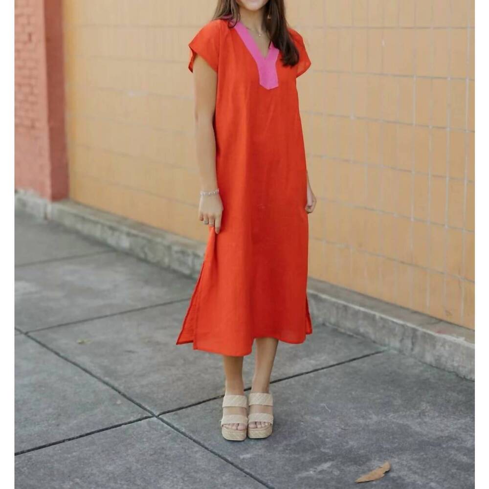 NEW COMPANIA FANTASTICA cotton beach kaftan in red/pink